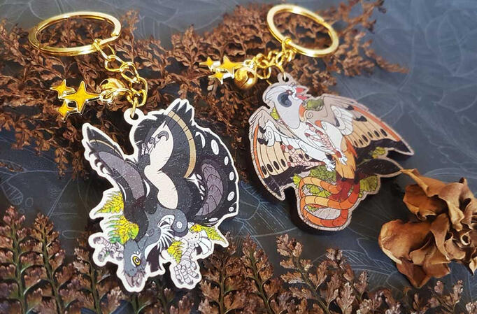 Achaeopterix &amp; Confuciusornis wood keychains